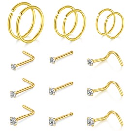 VF VFUN 20g Nose Rings Nose Stud Diamond Cz Top 6/8/10mm Nose Hoop Rings Tragus Cartilage Helix Hoop