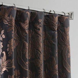 HPD Half Price Drapes Designer Damask Curtains for Room Decoration 84 Inches Long Faux Silk Room Darkening Curtains (1 Panel), 50W x 84L, Magdelena Black/Copper