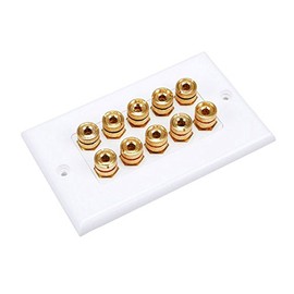 Banana Binding Post Two-Piece Inset Wall Plate for 5 Speakers - Coupler Type