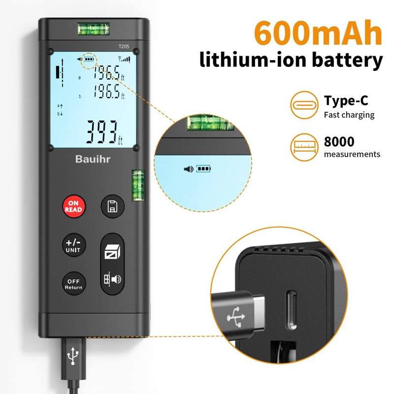 Bilateral Laser Measurement Tool, Bauihr 393ft/120M Rechargeable Aluminum Dual Laser