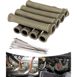 Titanium Spark Plug Wire Sheathing Thermal Protection Insulation Sleeve, 2500 Degree Heat Shield Package 6 Inch for Automotive Trucks 8PCS with 16pcs Wire Ties (Titanium)