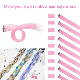 Tofafa 22 Inch Colored Hair Extensions,Multi-colors Party Highlights Clip in Synthetic Hair Extensions(10pcs Light Pink)