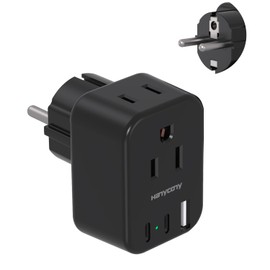 Type F Travel Plug Adapter, Germany France Type E Travel Power Adapter with 2 Outlets 3 USB Ports(2 USB C) for US to Europe EU Spain Iceland Korea Greece Norway Russia German French