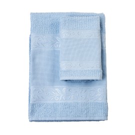 Filet Guest Towel Set with Aida Insert for Embroidery, Made of 100% Cotton Terry Towelling, Soft and Absorbent, Skin-friendly, 100% Made in Italy, Plain, Sky Blue