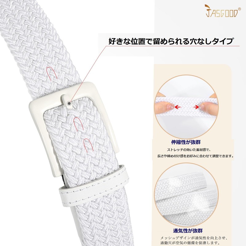 JASGOOD Men's and Women's Golf Belt, Mesh Woven, Non-Hole, Stretch