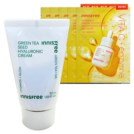 Innisfree Green Tea Hyaluronic Acid Moisturizing Cream Tube 50mL+Vitamin C Serum Gel Mask (25mL) 5 sheets / 이니스프리 그린티 히알루론산 수분크림 튜브 50mL+비타민C 세럼 겔 마스크 (25mL) 5매