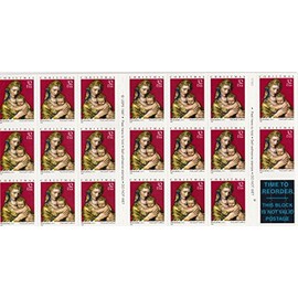 US Stamp 1998 32c Christmas Madonna & Child 20 Stamp Booklet Pane #3244a