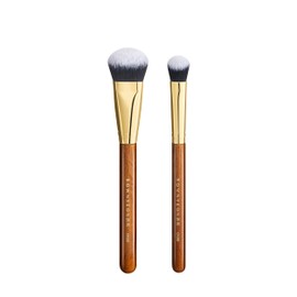 Desert Oak Series Cream Cheek Duo Brush Set - CM 182 Precision Highlighter & CM 183 Angled Blush Brush for Cream/Liquid Products, Bubinga Handle & Brass Ferrule