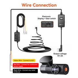 VANTRUE USB-C 3 Level Hardwire Kit, ACC cables and display for USB-C dash cam, 12V/24V to 5V, fuse holder with low voltage protection, 24-hour parking mode