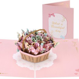 Sea Team 3D Pop Up Flower Basket Card - Birthday, Mother's Day, Anniversary, Valentine's Greeting Card for Women