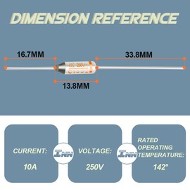 Innfeeltech 20 Pcs SEFUSE 10A 250V Thermal Fuses 142 Degree Celsius Thermal Cutoffs