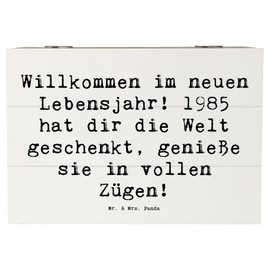 Mr. & Mrs. Panda 22 x 15 cm Wooden Box Saying 1985 Birthday - Gift, Memory of 1985, Enjoy Life, Born on, 1985 Memories, XXL