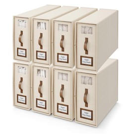 BigPonPon 8 Pack Bed Sheets Organizers and Storage (Cal King Size), Foldable Organizer With Handle for Linen Closet, Bedding Storage for Sheets, Duvet Cover (Beige)