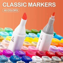 Aymxcls Art Markers Alcohol Based, Double Tipped Coloring Drawing Illustrations, Artist Dual Tip Graphic Markers Crayon Markers for Coloring Drawing (48 Pack)