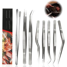 Pinzas de Cocina de 8 Piezas,16-30 cmAlicates de cocina de acero inoxidable,acero inoxidable 340,adecuadas para cocinar en la cocina, barbacoa al aire libre, hornear, presentación de alimentos