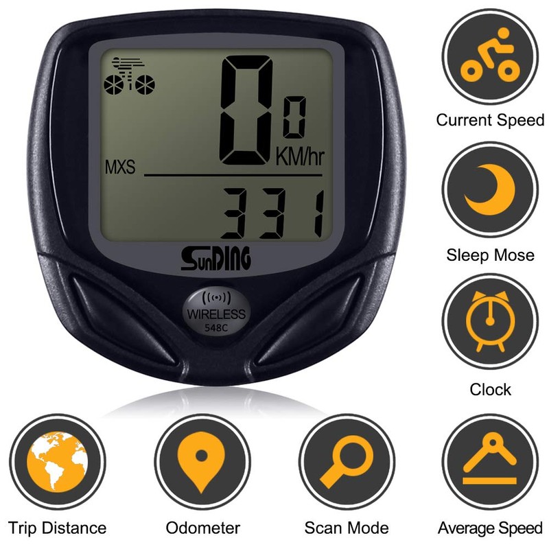 Water-Proof Bike Computer with Compass, MAXIN Wireless Bike Speedometer with