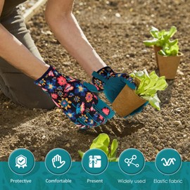 Fulasun Gardening Gloves Breathable Polyester Fiber Garden Gloves Thorn Proof Ladies Work Gloves Ergonomic Working Gloves for Weeding Digging Planting Picking and Pruning ..(Green flower)