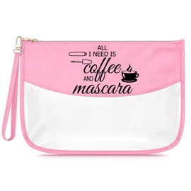 Sfodiary Coffee Lover Gift for Women Funny PVC Cosmetic Bag for Makeup Artist Clear Toiletry Bag Birthday Christmas Thanksgiving Thank You Gift for Artist Portable Makeup Pouch for Women