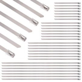 Swpeet 100pcs 4 Sizes Stainless Steel Exhaust Band Wrap Coated Locking Cable Tie Perfect for Car Parts, Home, Computer Repair - 4", 5.9", 8", 11.8"