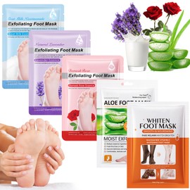 5 Paar Fußmaske, Hornhautentferner Socken, Lavendel Ziegenmilch Rose Aloe Aufhellung Peeling Maske, Feuchtigkeitsspendende Peeling Fußmaske, Fußpflege Fuß Maske, Foot Peel Mask für Männer und Frauen