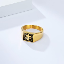 Vinoya Cross Rings for Men Stainless Steel Wedding Band Yellow Gold Plated Christian Jewelry Gifts for Men Size 11