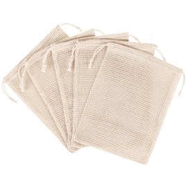 PALTERWEAR 100 Percent Natural Cotton Double Drawstring Mesh Bag For Herbs, Nuts, Spices (6 x 8 Inch - Set of 5)