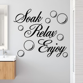 Black SOAK Relax Enjoy Bathroom Wall Art Quote Sticker Vinyl Decal Home Art Decoration,Bathroom Stickers,Wall Stickers and Murals,DIY Wall Decoration Supplies
