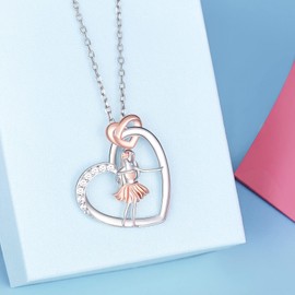 ACJNA 925 Sterling Silver Heart Ballet Dance Lovers Dancer Necklace Ballerina Silhouette Jewelry Gift for Women