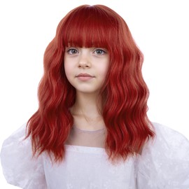 Ufindcos Red Wig for Kids Girls Short Reddish Wigs with Air Bangs Short Curly Wavy Child Wig Red Bob Synthetic Hair Wigs