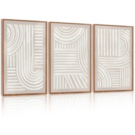 Aryroi Abstract Geometric Arch Pattern Large Framed Canvas Wall Art Set, Neutral Minimalist Line Illustration Wall Decor, Boho Modern Shape Artwork for Living room Bedroom Set of 3-16"x24"x3