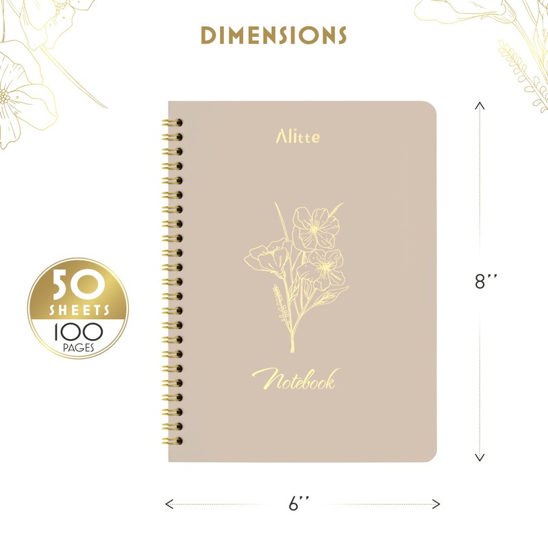 Notebooks for Work, Small Cute Beige Hardcover Spiral Journal 6x9,