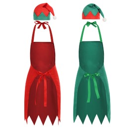 Aprons For Women Funny,Womes Chirstmas Gifts Set Novelty Kitchen Cooking BBQ Cute Xmas Apron with Pockets Hat Baking Presents Gift for Couple/Mens/Womens/Hims and Her(2PCSAdult,ELF-A)
