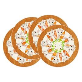 BOTB LIHM Easter White Cute Bunny Carrots Rabbits Spring Cloth Round Placemats Set of 4 Table Mats Table Decorations 14x14 Inch