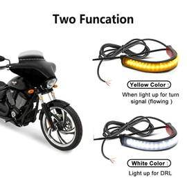 CoCsmart 2PC Flexible Switchback Dual-Color White & Amber Motorcycle LED Fork Turn Signal Blinkers DRL Daytime Running Light Waterproof Adjustable Stips Bars kit Universal Fit Motorbike (39mm-70mm)