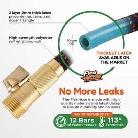 Flexi Hose Flexi Hose with 8 Function Nozzle, Lightweight Expandable Garden Hose, No-Kink Flexibility, 3/4 Inch Solid Brass Fittings and Double Latex Core