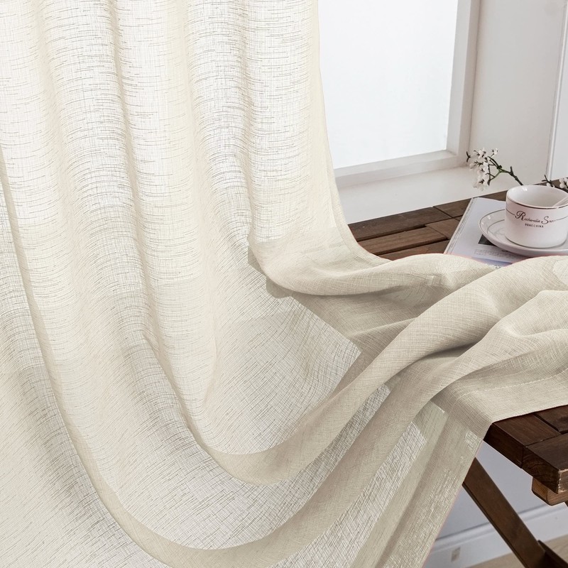 Cortinas semitransparentes con aspecto de lino beige de 42 x