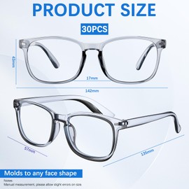 Kingdder 30 Pack Blue Light Blocking Glasses Bulk for Women Men Square UV Glare Protection for Computer TV Phones Gaming(Multicolor)