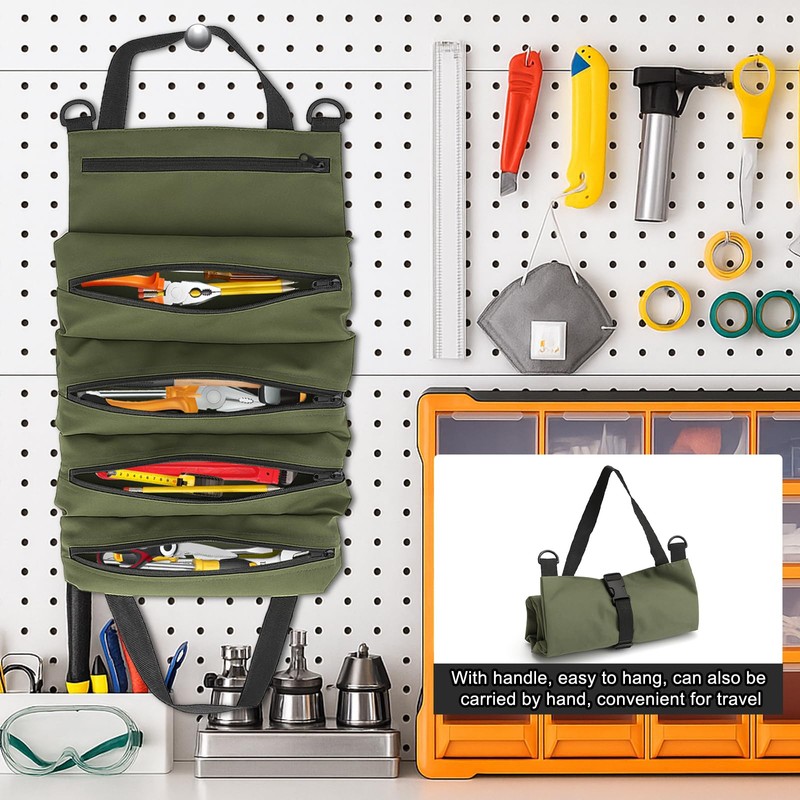 Tool Roll Bag with 5 Zip Pockets, Small Tool Bag,