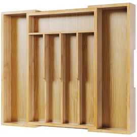 Kitsure Thickened Silverware Organizer - Expandable Bamboo Kitchen Drawer Organizer for Cooking Utensils and Cutlery, Sturdy Kitchen Organizers and Storage Solution, 15.0"×13.3"×1.8"