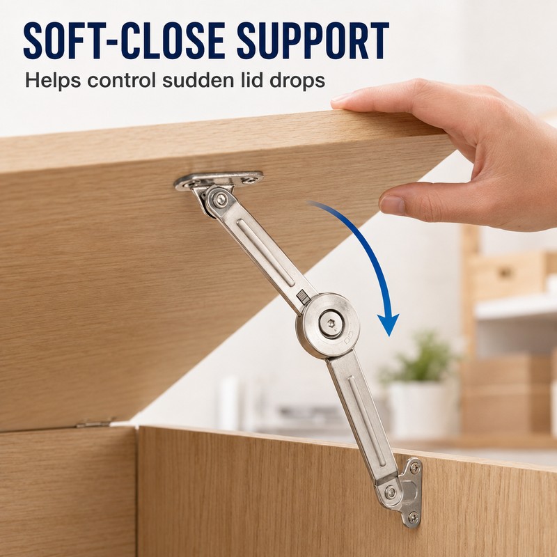 2-Pack Adjustable Steel Soft Close Lid Support Hinges, 40 lb