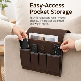Sofa Armrest Organizer for Remotes & Magazines – Hanging Fabric Couch Caddy for Tablet, Phone & Living Room Storage