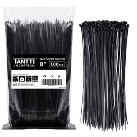 TANTTI Zip Ties 8 inch Black Zip Ties with 50 Pounds Tensile Strength,Cable Ties,100 Pack, by Tantti Supply