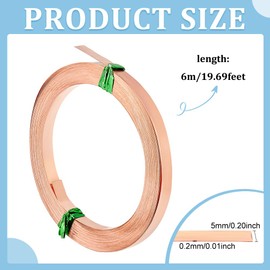 BENECREAT 19.7 Ft Flat Copper Wire, 5mm Wide for Craft and Jewelry Making, Bezel Wire for DIY Wrapping
