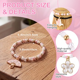 Cunno 4 Pcs Matcha Chasen Charm Decorative Chain Set with Japanese Style Cherry Blossom Charm Elastic Rope for Bamboo Matcha Whisk Tea Accessories Tea Party Decor Birthday Gift