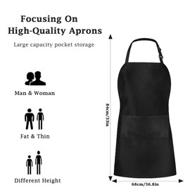 Luoqun88 Adjustable Black Bib Apron with 2 Pockets, Professional Cooking Kitchen Chef Women Men Aprons with Long Ties for Home Kitchen, Restaurant, Baking Gardening BBQ- Black