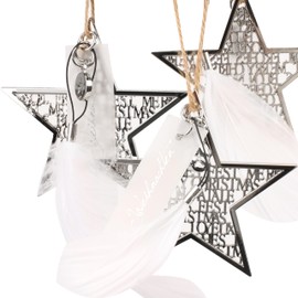 Silver Star Christmas Magic Tree Decorations Set of 3, Size XS - 8 cm, Stylish Star Pendant as Christmas Tree Decoration, Christmas Tree Decoration, Design Made in Germany