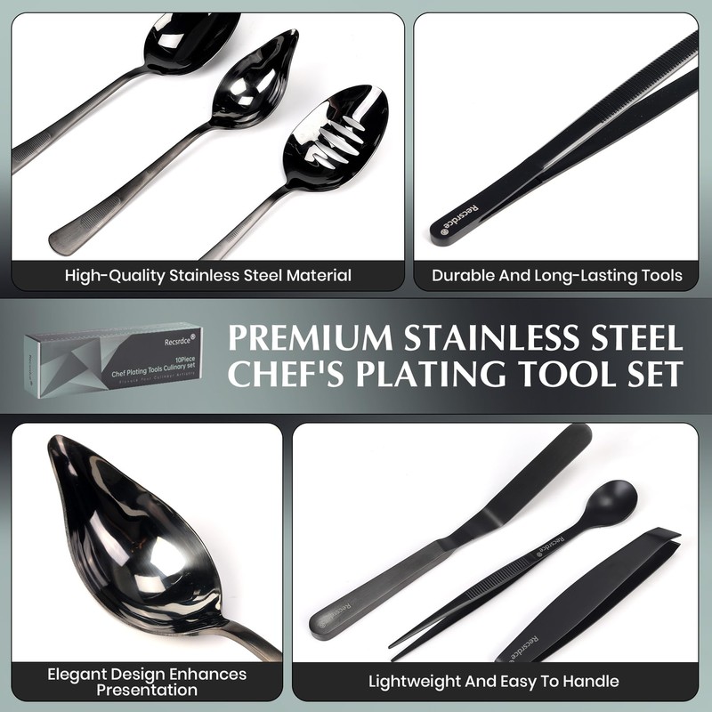 Recsrdce Professional Stainless Steel Culinary Plating Set,9 Piece Culinary Plating