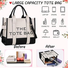 VOSHOME The Tote Bag de Piel Grande para Mujer, Bolsa Tote Bag Mujer de Cuero Pu, Bolsas Totes con Cierre, Maletin portatil mujer, Bolso Profesor, Viajes, Oficina, Escuela (Arroz Blanco)