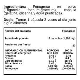Fenogreco En Polvo - Go3b - 60 Cápsulas - Suplemento Sin Sabor
