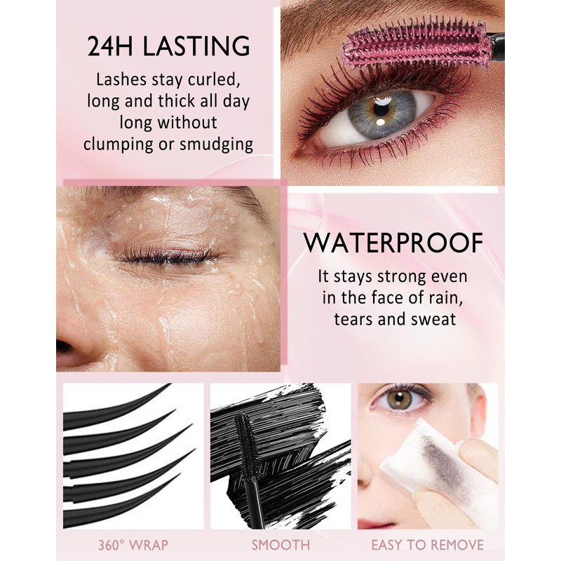 Burgundy Waterproof Mascara, Liquid Lash Extensions Mascara with Dual-Sided Brush,